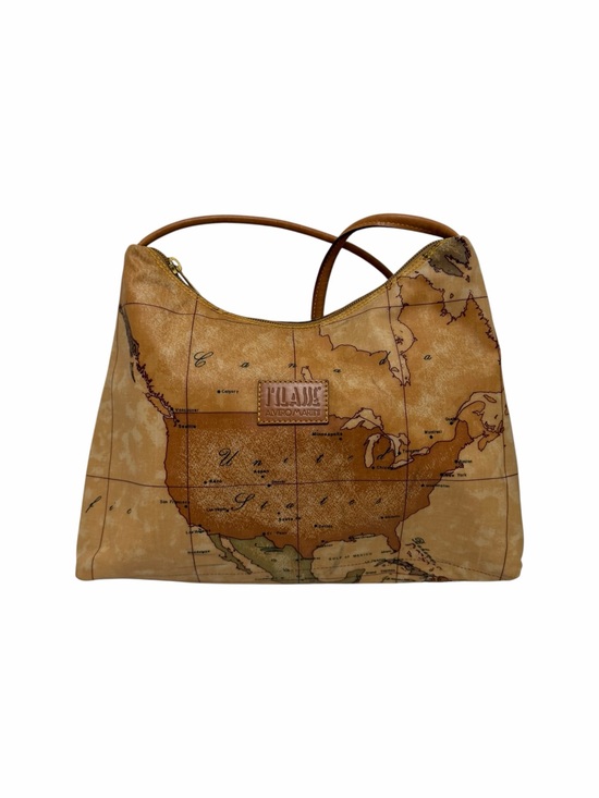 Alviero Martini Handbags - Alviero Martini Pattern Map Tan/Multi Coated Cotton Shoulder Handbag
